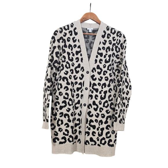 J.Jill Cotton Blend Button Front Cardigan Sweater Leopard Print Size M - Picture 3 of 7